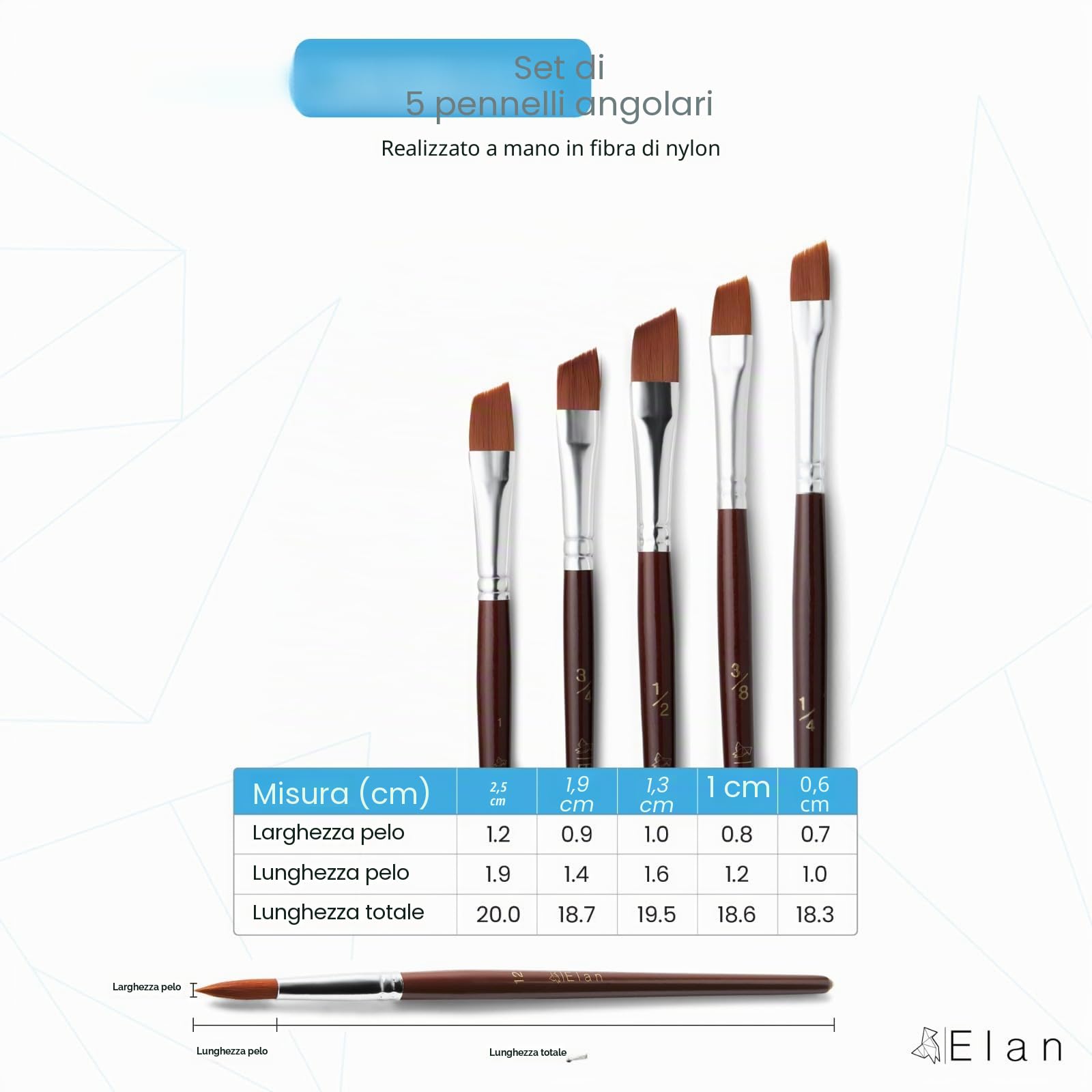 elan-set-5-pennelli-angolati-nylon-acrilico-manico-corto image 2